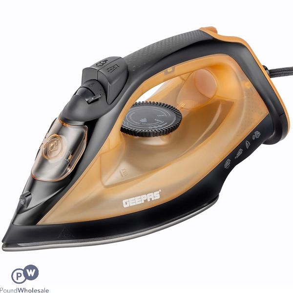 Geepas Black & Gold Non-stick Adjustable Temperature Steam Iron 1800w