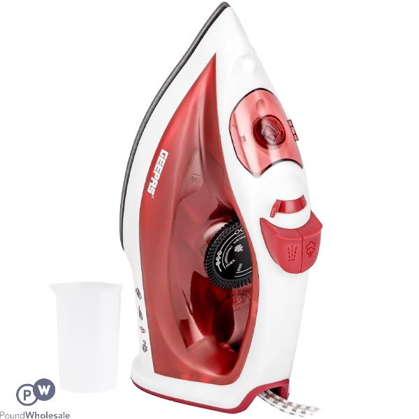 Geepas White & Red Non-Stick Adjustable Temperature Steam Iron 1800W