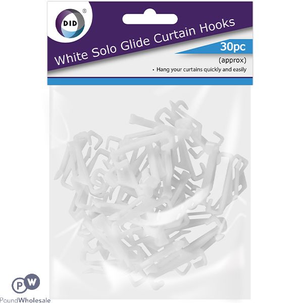 DID White Solo Glide Curtain Hooks 30pc
