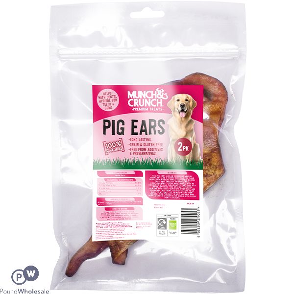 Munch & Crunch 100% Natural Pig Ears Dog Treats 2 Pack