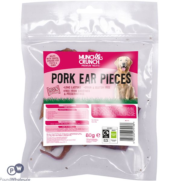 Munch & Crunch 100% Natural Pork Ear Pieces Dog Treats 80g