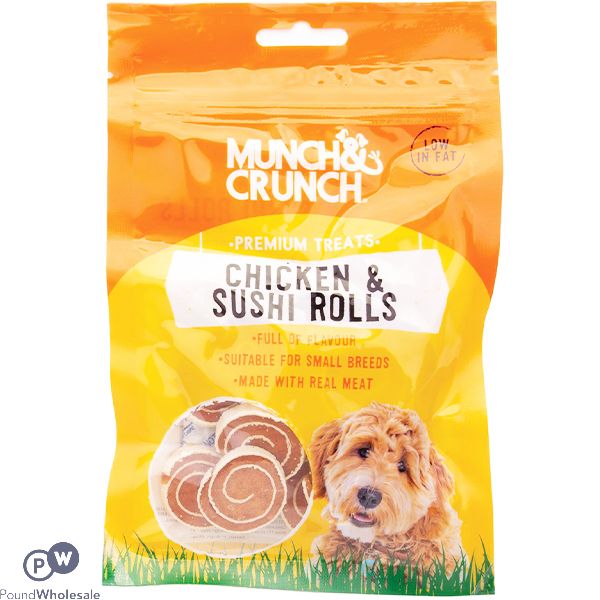 Munch & Crunch Chicken & Sushi Rolls Dog Treats 70g Expired