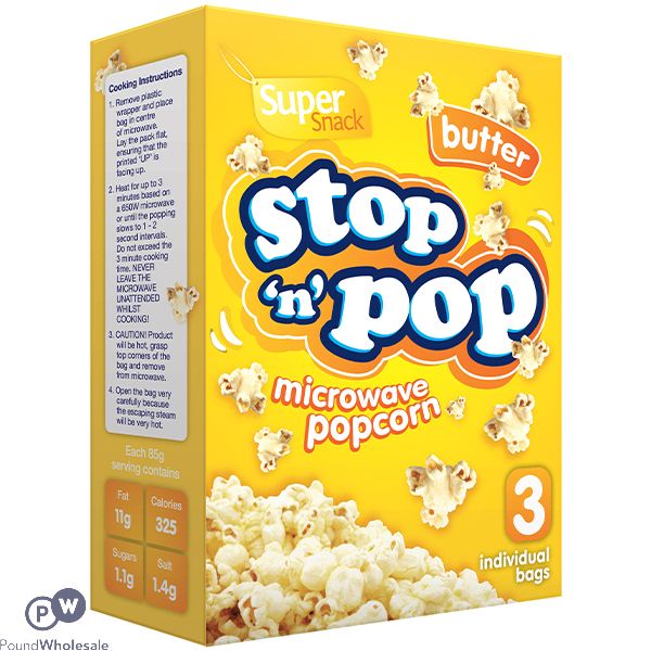 Super Snack Stop 'n' Pop Butter Microwave Popcorn 3 X 85g