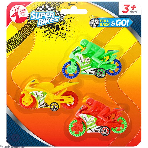 Red Deer Toys Assorted Pull Back Motorbikes 3pc