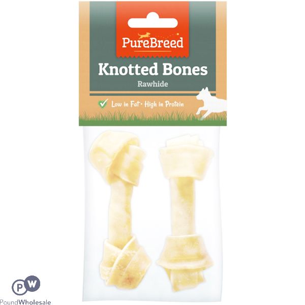 Pure Breed Rawhide Knotted Dog Bones 2 Pack