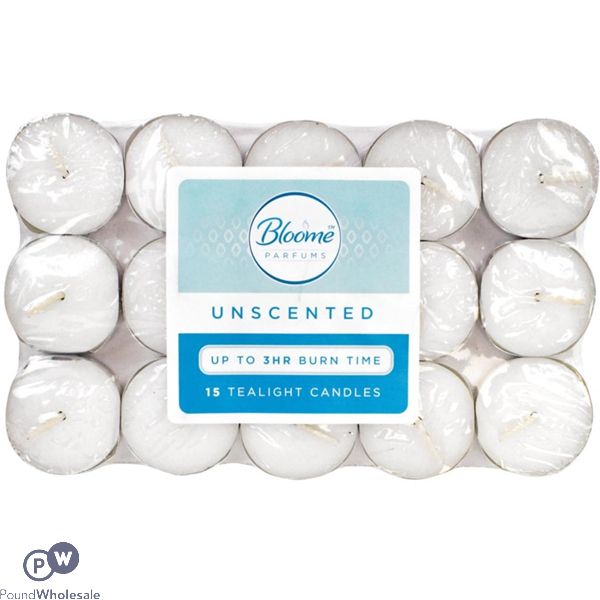 Bloome White Unscented Tea Light Candles 15 Pack