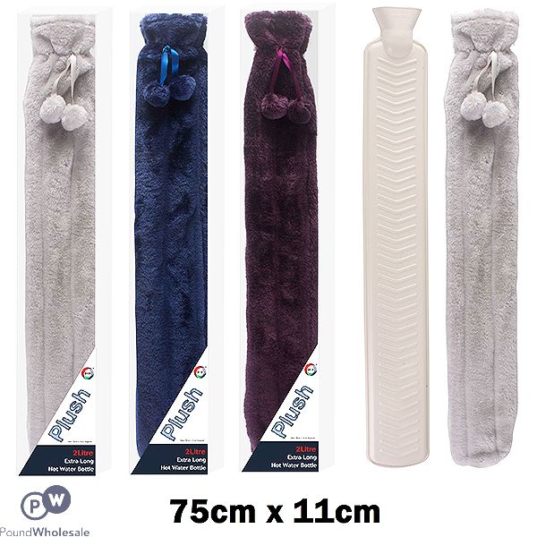 DID Extra Long Hot Water Bottle & Plush Cover 2l Assorted