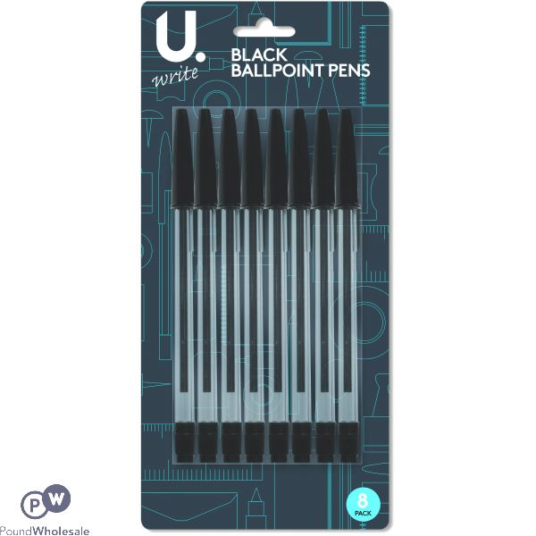 8pk Black Ballpoint Pens 