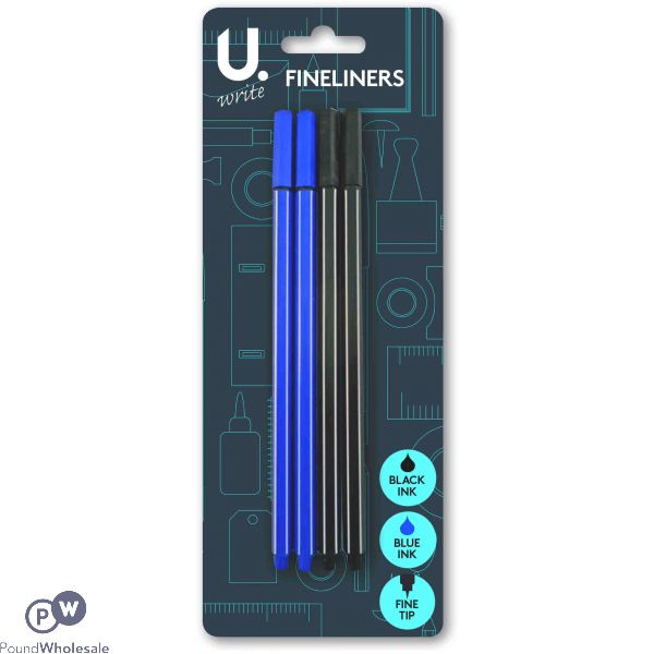 4pk Fineliner Black And Blue Pens