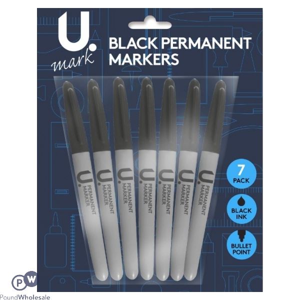 U. Bullet Point Black Permanent Markers 7 Pack