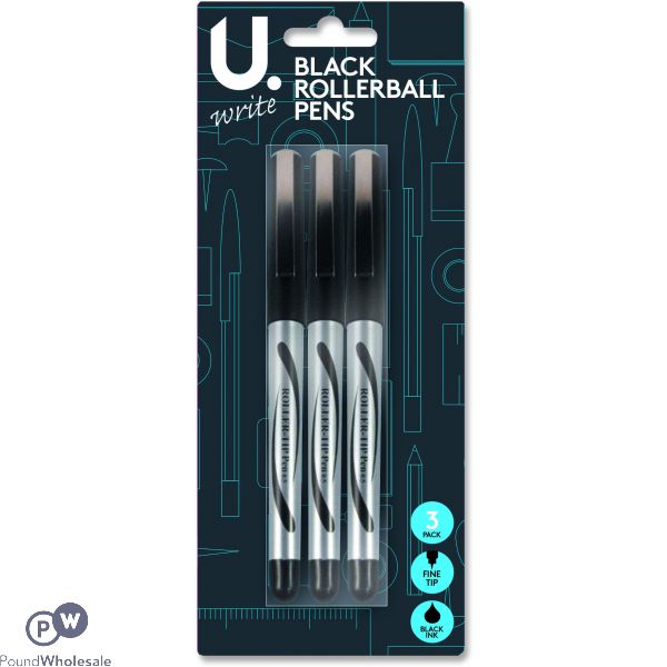 U. Black Rollerball Pen Set 3 Pack