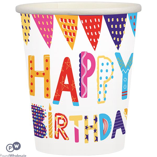 Pop Happy Birthday Disposable Paper Cups 10 Pack