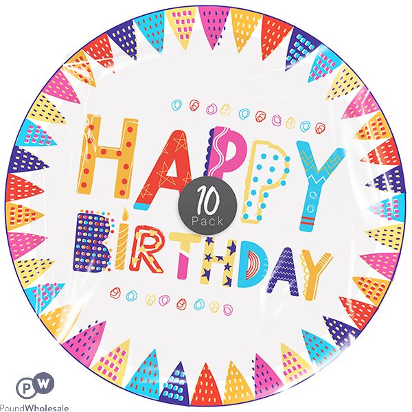 Pop Happy Birthday Disposable Paper Plates 22.8cm 10 Pack