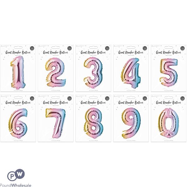 Pop Multicoloured Foil Number Balloon 65cm Assorted