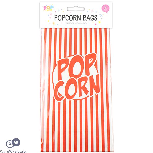 Pop Red & White Paper Popcorn Bag 8 Pack