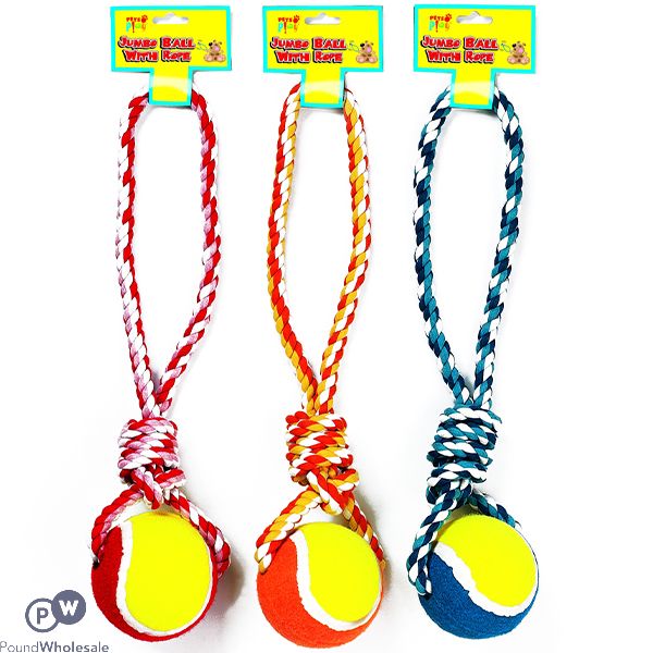 Pets Play Jumbo Ball With Rope Dog Toy Assorted Colours