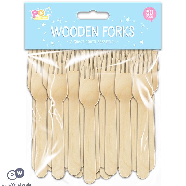 Pop Disposable Wooden Forks 50 Pack