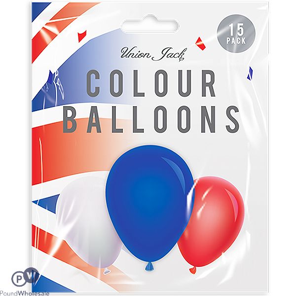 Pop Union Jack Solid Colour Balloons 15 Pack