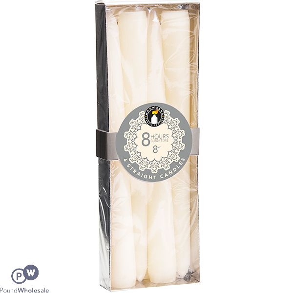 Waxworks White 8 Hour Straight Candle 8" 4 Pack