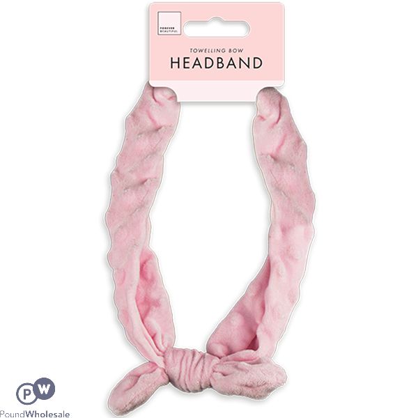 Forever Beautiful Pink Small Toweling Bow Wrap Headband