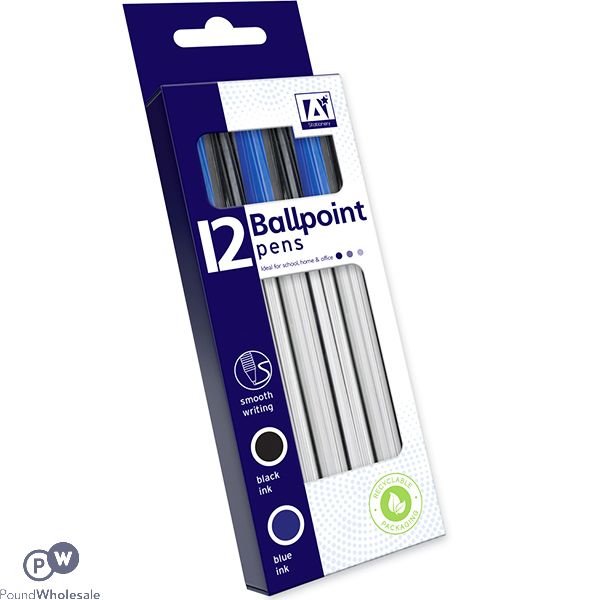 Black & Blue Ballpoint Pens 12 Pack