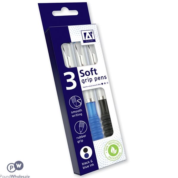 Soft Grip Pens Assorted Colours 3 Pack