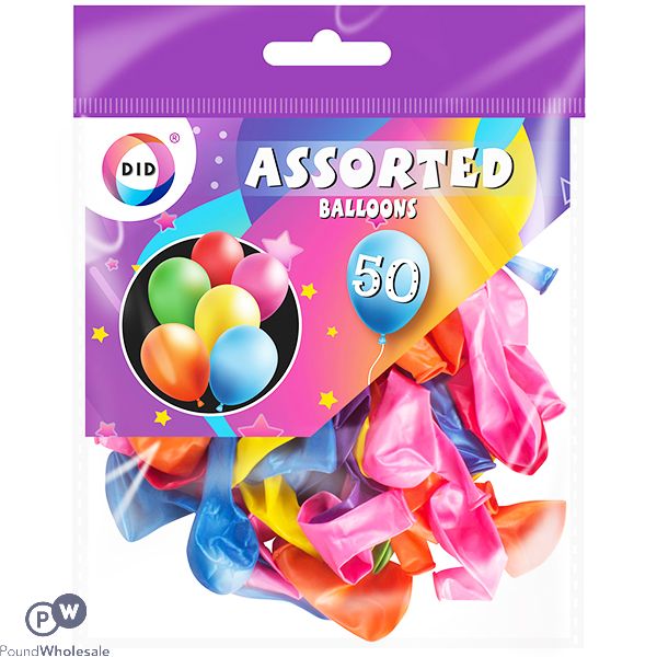DID Assorted Balloons 50 Pack