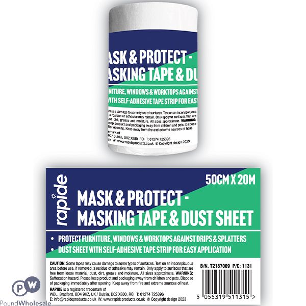 Rapide Mask & Protect Masking Tape & Dust Sheet 50cm X 20m