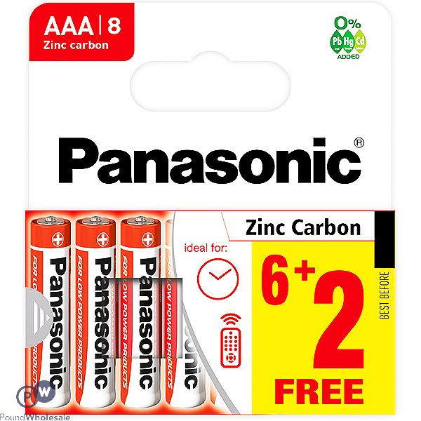 Panasonic Zinc Carbon R03RZ/8HH AAA Batteries 8 Pack