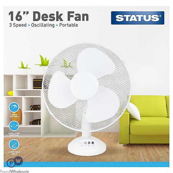 Status Oscillating 3 Speed Desk Fan 16"