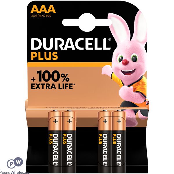 Duracell Plus 100% Extra Life LR03/MN2400 1.5V AAA Batteries 4 Pack