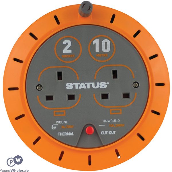 Status 10amp 2 Socket Extension Reel 10m