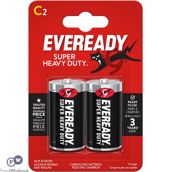 Eveready Super Heavy Duty C Zinc Carbon Batteries 2 Pack