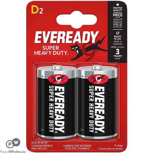 Eveready Super Heavy Duty D Batteries 2 Pack