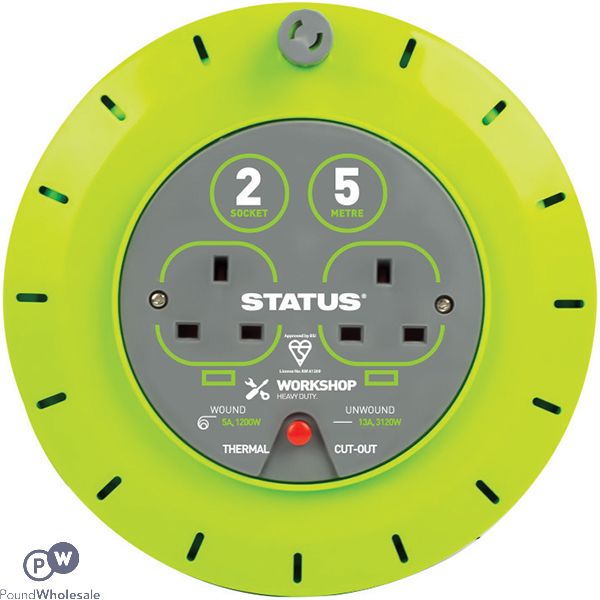 Status 13amp 2-way Extension Reel 5m