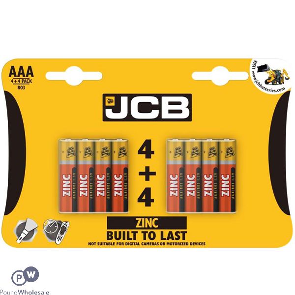 JCB Zinc R03/UM4 AAA Batteries 4 + 4 Pack