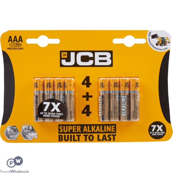 JCB AAA Super Alkaline Batteries 8 Pack