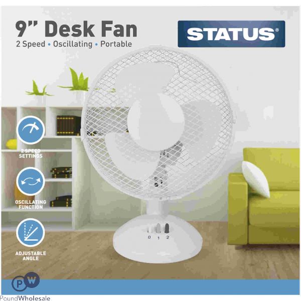 Status 9" White Desk Fan 