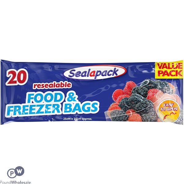 Sealapack Resealable Food & Freezer Bags 25cm X 25cm 20 Pack