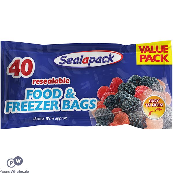 Sealapack Resealable Food & Freezer Bags 18cm X 18cm 40 Pack