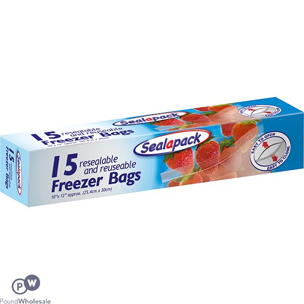 Sealapack Resealable & Reusable Freezer Bags 10" X 12" 15 Pack