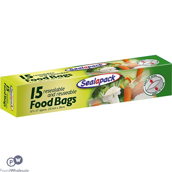 Sealapack Resealable & Reusable Food Bags 10" X 12" 15 Pack