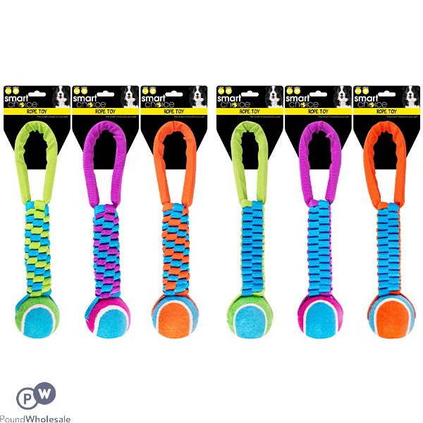 Smart Choice Nylon Rope Tug & Ball Dog Toy Assorted Colours 32cm