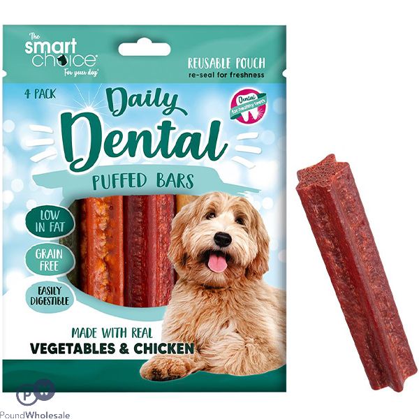 Smart Choice Vegetables & Chicken Dental Puffed Bars Dog Treats 112g 4 Pack