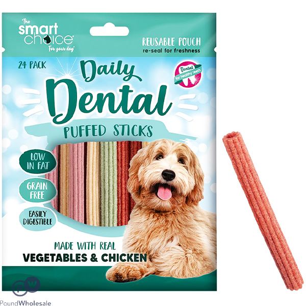 Smart Choice Vegetables & Chicken Dental Puffed Sticks Dog Treats 72g 24 Pack