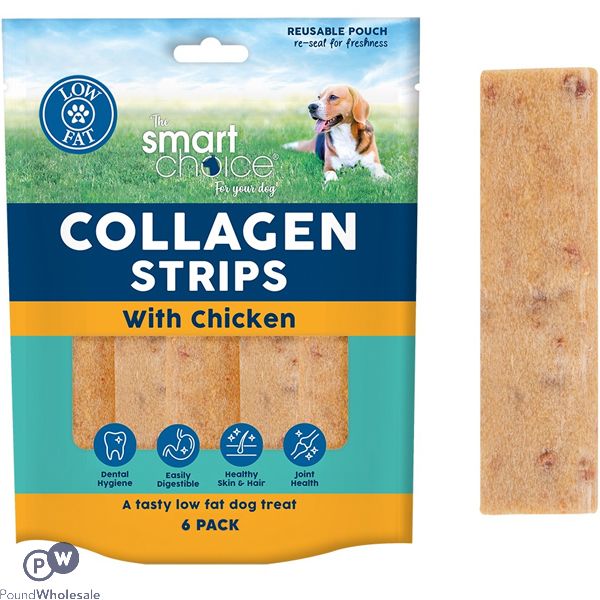 Smart Choice Chicken Collagen Strip Dog Treats 6 Pack 120g