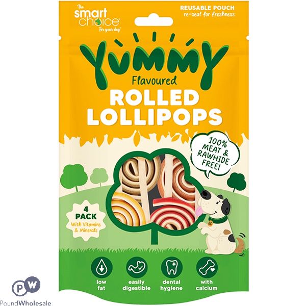 Smart Choice Meat-free Yummy Rolled Lollipop Dog Treats 4 Pack 125g