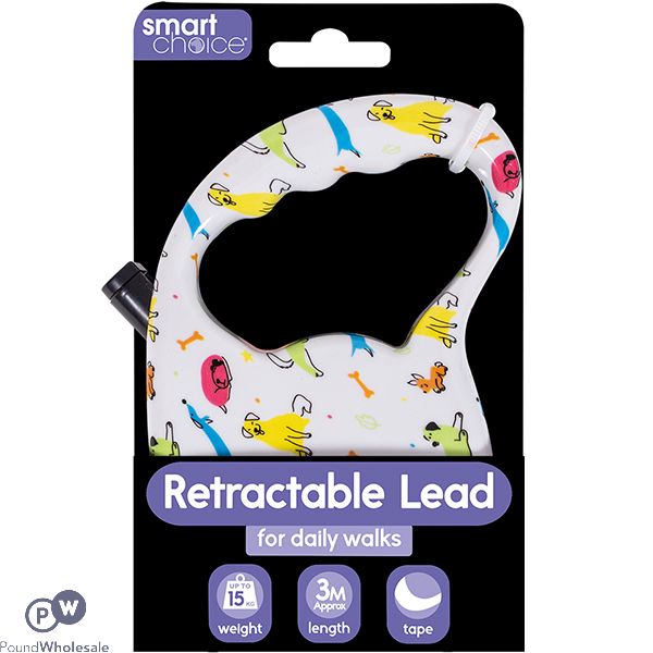 Smart Choice 15kg Printed Retractable Tape Dog Lead 3m