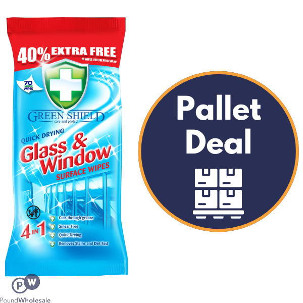 Greenshield Glass & Window Wipes 70 Sheets Pallet Deal