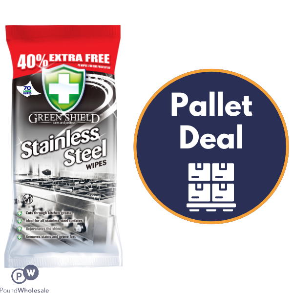 Greenshield Stainless Steel Wipes 70 Sheets Pallet Deal